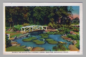 Tarjeta postal de lino piscina nenúfar jardín informal tenedor de hierba Martinsville IN - Imagen 1 de 2