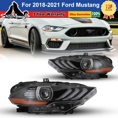 For 2018-2023 Ford Mustang LED Projector Headlights DRL Lamps Black Clear Pair - Image 1 of 4