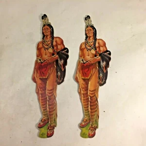 2 Vtg 8.5" Tall DENNISON Thanksgiving Indian Native American w Peace Pipe DieCut - Picture 1 of 10