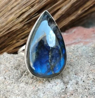 Beauty Pietra Labradorite 925 Argento Sterling Mano Anello Tutte le Misure H-8 - Immagine 1 di 4