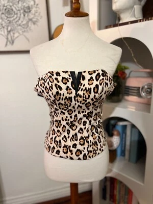 Guess Women's Cheetah Print Tube Bustier Top Sz XS Valentines Pin Up Biker Y2K  - Image 1 of 4