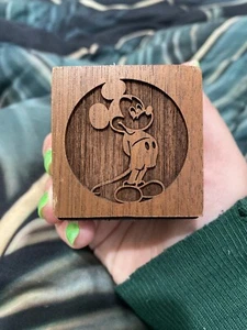 Wood Mickey Mouse Pen Holder Laser Engraved Vintage - Desk Paper Weight Disney - Picture 1 of 5