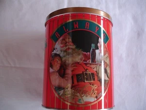 Round Always Coca Cola SANTA w/ 2 Kids Canister - Picture 1 of 1