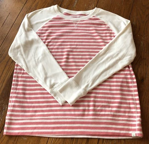 Eddie Bauer Lightweight Crew Neck Sweatshirt Peach Pink & Cream Stripe Womens XL - Picture 1 of 5