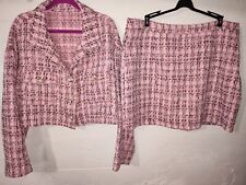 Shein Pink Plaid Tweed 2 Piece Set Cropped Blazer with Skirt Size 3X