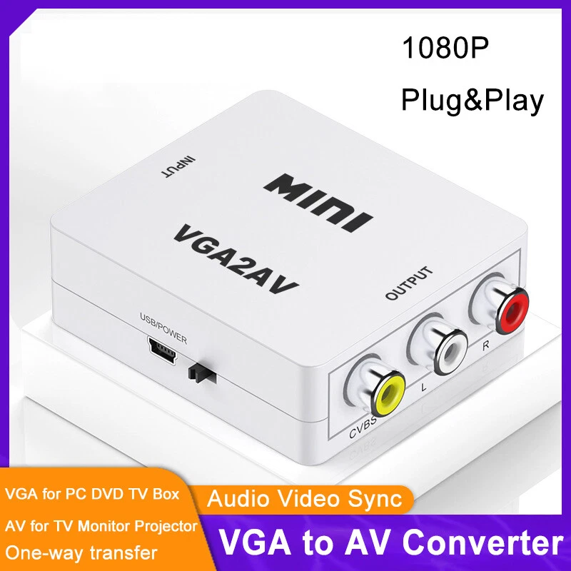 Adaptador de audio convertidor de video 1080P VGA a AV RCA CVBS VGA2AV para DVD PC a TV Foto 1 de 4