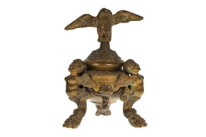 Antique Bronze Inkwell Eagle W Putty 1880s MADE IN GERMANY - Picture 1 of 6