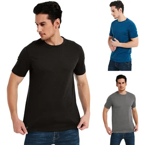 Men's 100% Merino Wool T-Shirt Lightweight Short Sleeve Base Layer Athletics Tee - Picture 1 of 42