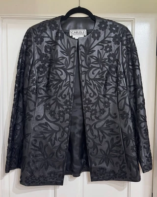 Classic Carlisle Embroidered Black Leather Jacket sz 8 - Image 1 of 4