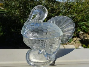 Vtg Clear Glass 2 Pc  Figural Thanksgiving Turkey Candy Dish - Picture 1 of 4