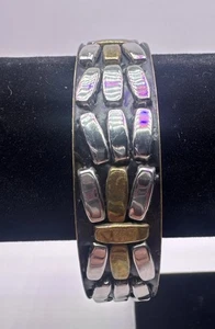 Armband Armreif goldfarben mit Rechtecken in Gold Silber Zinnfarben Metall heiß - Bild 1 von 6