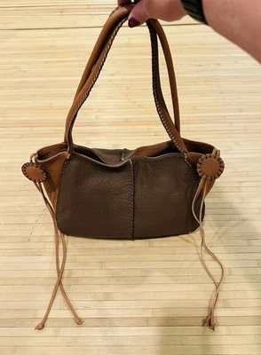 Bolso de Mano Hobo Carlos Falchi Fatto A Mano Cuero Guijarro Marrón Usado en Excelente Condición 👜 Foto 1 de 4