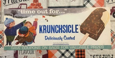 KRUNCHSICLE BARRA DE HELADOS MARY BLAIR VINTAGE AÑOS 60 LETRERO DE PAPEL NIÑOS 17" X 7" Foto 1 de 4