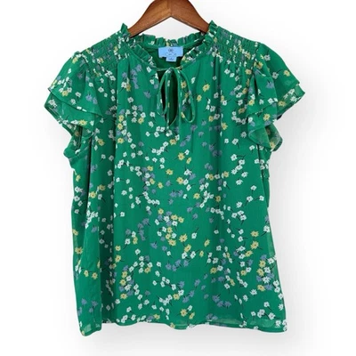Blusa Floral CeCe Margarita Dispersa Verde Exuberante Para Mujer Talla S Manga Acampanada Hada Foto 1 de 4