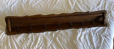 Antique Real Wood Handmade Carved Coat Hat Rack Large Hall Shelf Signed & # Mobi - Image 1 of 4