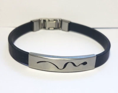 Vintage Black Rubber Band Stainless Steel Snake Cutout Design Bracelet Costume Foto 1 de 4