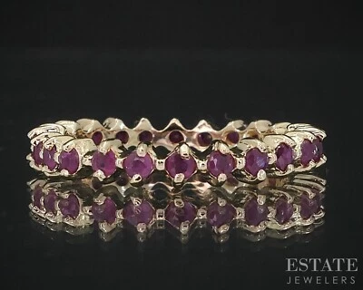 Anillo banda eternidad oro amarillo 14k rubí natural damas 2,6 g i19035b Foto 1 de 4