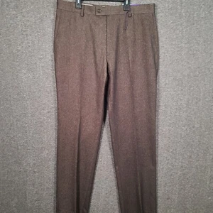 Alan Flusser Classic Fit Straight Leg Dress Pants Men's 36x32 Flat Front Brown - Picture 1 of 13