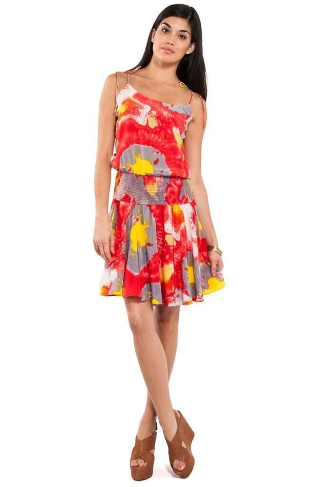 Halston наследия мака воды мираж печать шелк платье галстук через плечо размер XS красивый - Изображение 1 из 4