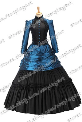 Dama Victoriano Gótico En Niveles Volantes Encaje Brocado Baile de graduación Vestido Formal Fiesta Foto 1 de 4