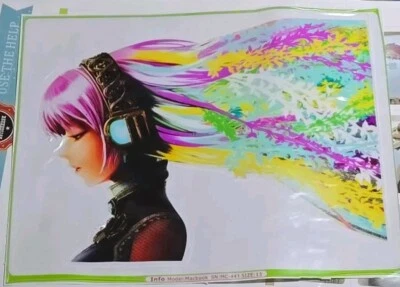 Laptop 9" x 7.5" Sticker Decal Anime Music Girl  Colorful Hair Macbook 13 - Image 1 of 4