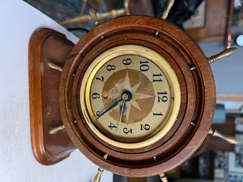 Vintage Seth Thomas Nautical Ships Wheel  Mantel Clock Yacht WORKS Electric Cover