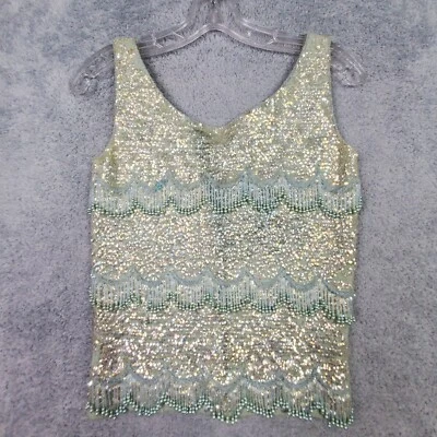 Top De Colección Para Mujer Pequeño Azul Lentejuelas Cuentas Gatsby Brillante Tejido Sin Mangas Cremallera Foto 1 de 4