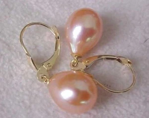 Pendientes Genuinos Naturales Rosa Mar del Sur Perla Gota Palanca Oro Amarillo 14K - Imagen 1 de 11