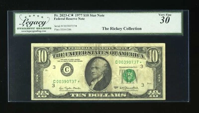 DBR 1977 $10 FRN Philadelphia STAR Fr. 2023-C* Legacy 30 Serial C00390737* - Image 1 of 2