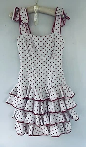 Victor Costa Vintage Fit And Flare Vintage 1980s Polka Dot Ruffle Dress - Picture 1 of 11