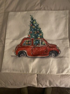 Vintage Christmas Pillow Covers 17x17 Inch Christmas Decorations Red Car - Image 1 of 2