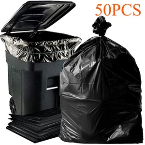 50PCS 50 gallon black garbage bag 1.9MIL thick for kitchens offices 39.4*47.2in - Picture 1 of 10
