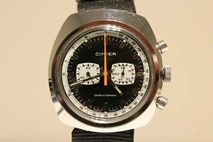 VINTAGE RARE SWISS MEN'S MECHANICAL CHRONOGRAPH WATCH "CIMIER" 7J./BLACK DIAL - Picture 1 of 10
