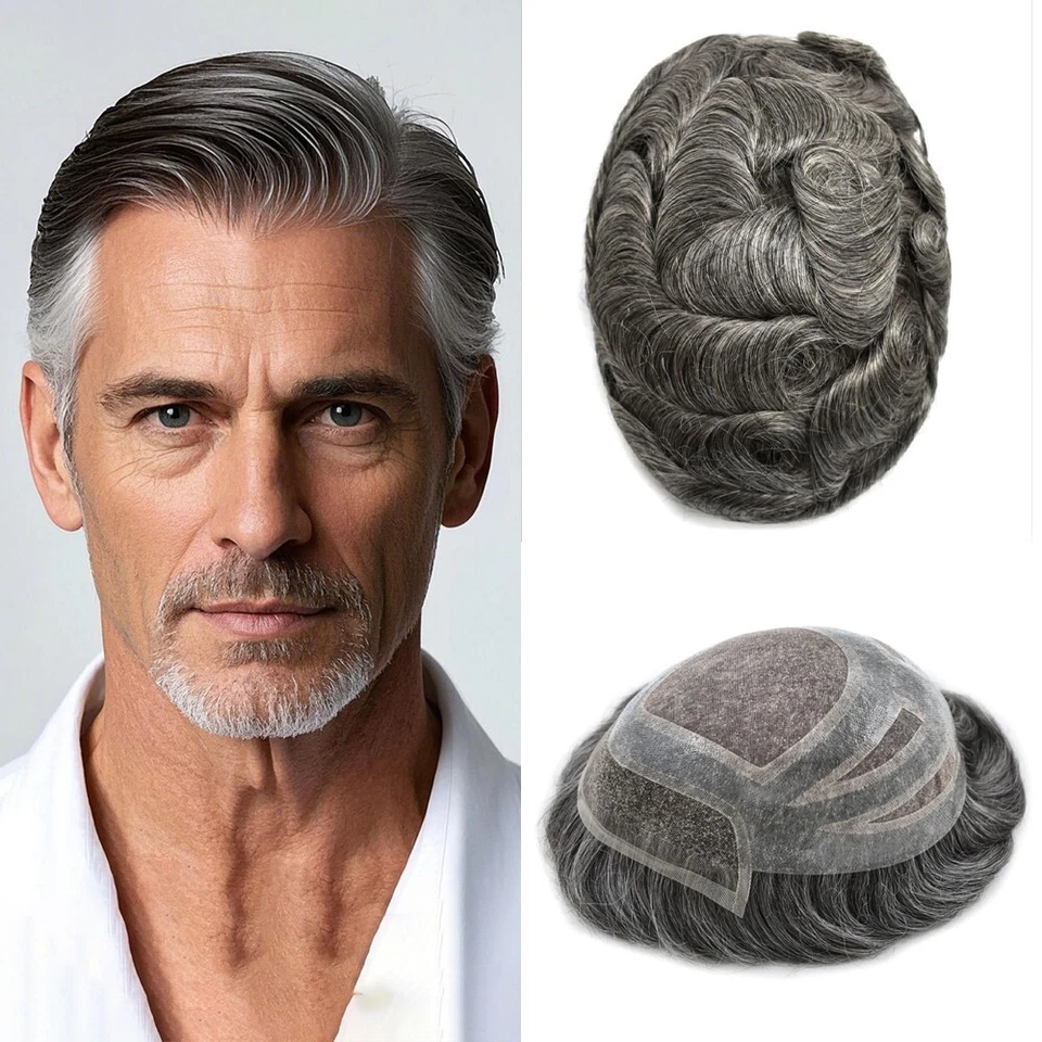 Swiss Lace Front Mens Toupee Hairpieces Mono Pu Hair Replacement System for Men - Image 1 of 4