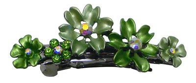 Crystal Flower Barrette Hairclip w. French Clip Clasp Lovely Colors YY86400-12 - Image 1 of 4