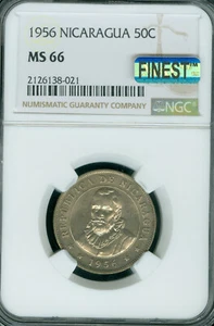 1956 NICARAGUA 50 CENTAVOS NGC MS66 PQ FINEST GRADE MAC SPOTLESS * - Picture 1 of 2
