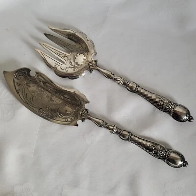 04K26 Antiguos Cubiertos Servicio Recorte El Peces WMF Metal Plateado Tallado - Imagen 1 de 4