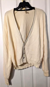 Vintage Wolf Brothers Cream Ivory Wool V Neck Cardigan Men's Sweater Med Large - Picture 1 of 3
