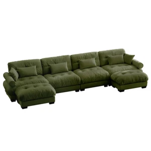 Modern Velvet Comfy Sectional Sofa Cloud Couch Lumbar+Throw Pillow w/O Ottoman - Picture 1 of 103