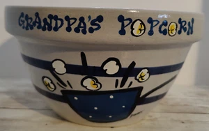 Roseville Blue Stripe "Grandpa's Popcorn" Bowl ~ RRP Ohio Pottery ~ Hand Painted - Picture 1 of 8
