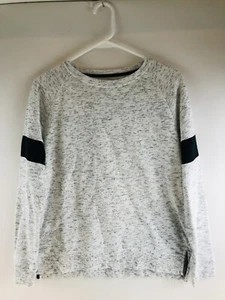 Bobbie Brooks Sweatshirt Women's Size S Light Gray Black Side Slits Round Neck - Picture 1 of 7