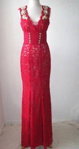 DOLCE & GABBANA Red Lace Crystal Embellished Dress Gown 42 6 - Picture 1 of 9