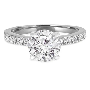 0.88 CT Round VS1 F Diamond Pave Engagement Ring 14K White Gold - Picture 1 of 7