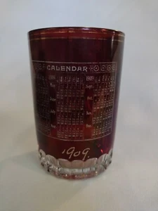 Antique 1909 Ruby Souvenir Calendar Glass Tumbler W/ Initials CEL 3.75" - Picture 1 of 6