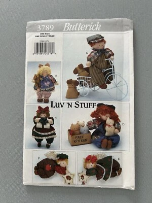 Butterick 3789 Rag Dolls w Teddy Kittens Puppies Sewing Pattern 1994 Uncut - Image 1 of 4
