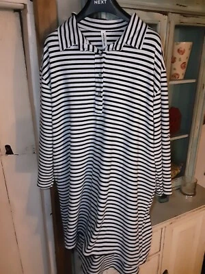Ladies, Collection Striped Dress Size L,see Measurements, 50"Black And White - Image 1 of 3