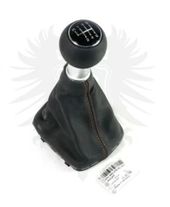 Genuine OEM AUDI A3 S3 8P 6 Speed Black Leather Chrome Brown Stitch Shift Knob - Picture 1 of 3