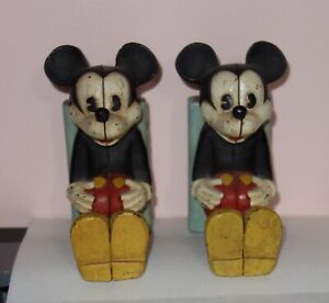 Vintage Mickey Mouse  Walt Disney Productions Cast Iron Coin Bank Bookends