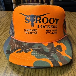 Vintage STROOT LOCKERS Orange Camouflage Snapback Trucker Hat - Picture 1 of 5