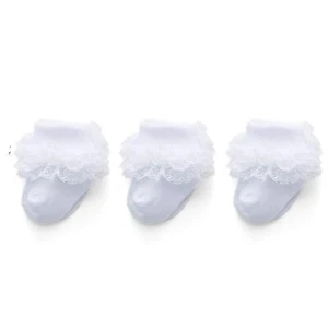 3 Pairs Baby-Girls Eyelet Turn Cuff Ruffle Frilly Lace Socks Infants Girls Tr... - Picture 1 of 4